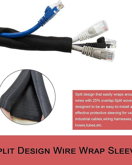 Braided Split Wire Loom Cable Management Cord Cover Harness Protective Tubing Auto Wiring Wrap Sleeve Black Mesh Woven 3/8"-24ft