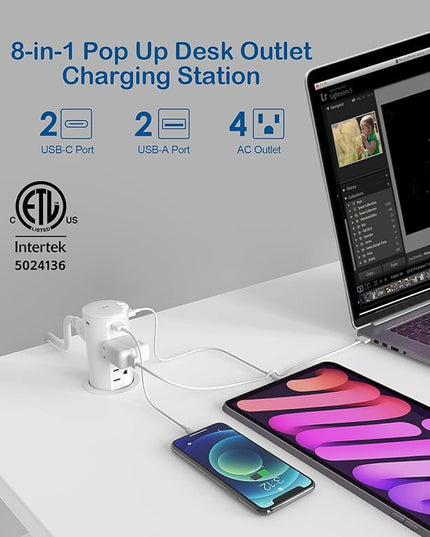 2.5 inch Hole Pop up Outlet for Countertop,20W USB C,4 USB Ports,4 Outlets 15Amp Tamper Resistant Receptacle Flush Mount,Space Saver Recessed Outlet,1875W,ETL Listed