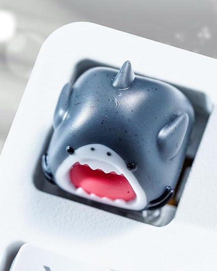 Cute Grey Shark Artisan Keycap R1 SA Profile Custom Sea Creatures Keycaps 1U ESC Handmade Cool Gaming Resin Key Cap Cherry MX Switch Compatible Mechanical Keyboard Sea Lover Gift