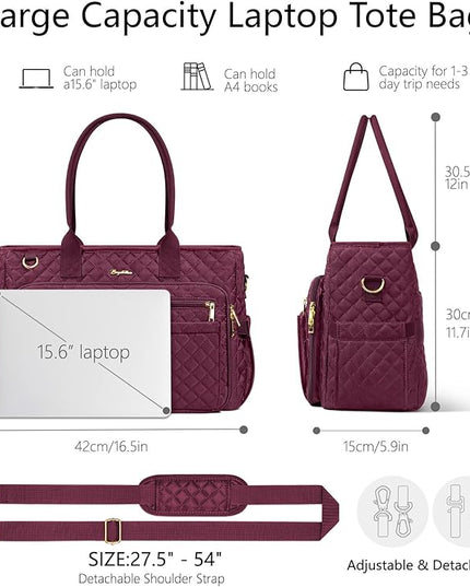 Teacher Bags for Women, 15.6 inch Laptop Work Tote Nurse Bible Bag Quilted Shoulder Handbag for Work, Daily, School, Travel