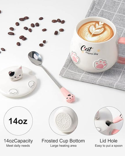 Bgbg Coffee Mug Warmer & Cute Cat Mug Set, Beverage Cup Warmer for Desk Home Office with Three Temperature Up to 140℉/ 60℃, Coffee Warmer for Cocoa Milk Tea Water Candle, 8 Hours Auto Shut Off