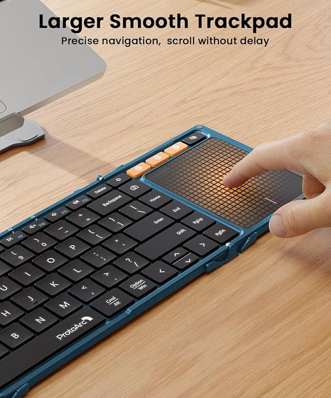ProtoArc Foldable Keyboard with Touchpad, XK01 TP Folding Portable Keyboard, Full Size Keys, Large Trackpad Bluetooth Travel Keyboards for Laptop PC Tablet - Blue