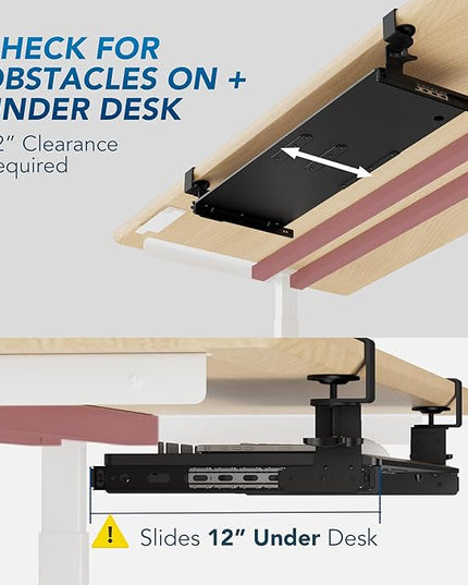 AX WABER Keyboard Tray Under Desk Pull Out with 3 Height Adjustable Extra Sturdy C Clamp Mount System, 32.8 (38 inch Including Clamps) x 12 Inch Slide-Out Platform Computer Drawer for Typing
