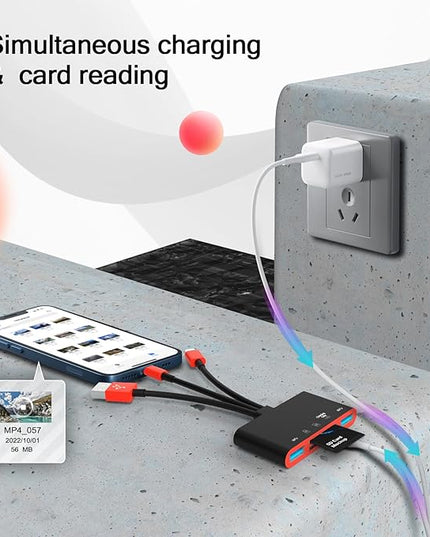 5-in-1 Memory Card Reader, USB OTG Adapter & SD Card Reader for i-Phone/i-Pad, USB C and USB A Devices with Micro SD & SD Card Slots, Supports SD/Micro SD/SDHC/SDXC/MMC(BlackRed)