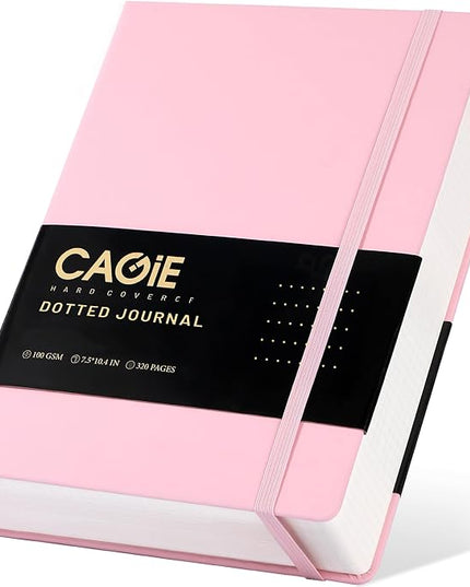 CAGIE Bullet Dotted Journal Notebook 320 Pages 100 GSM Paper Hardcover B5 Dot Grid Notebook Leather Journals for Writing Women Men Work Journaling, Pink