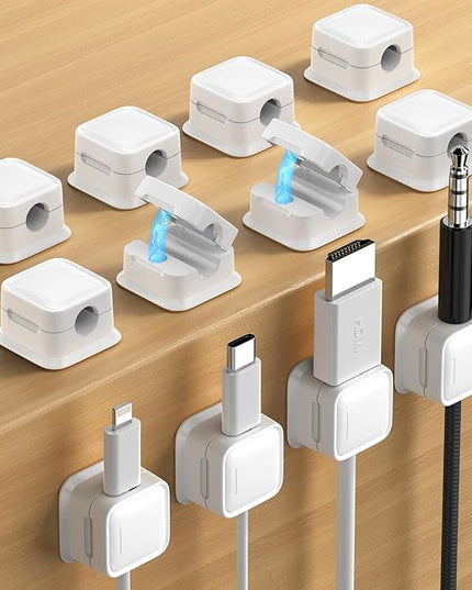 12 Pack Magnetic Cord Organizer Holder,Strong Adhesive Desk Cable Management Easy Open,Organize Phone Charging Cords Wire Holder Organizer Neatly for Home,Office,Car,Desk,Nightstand-White