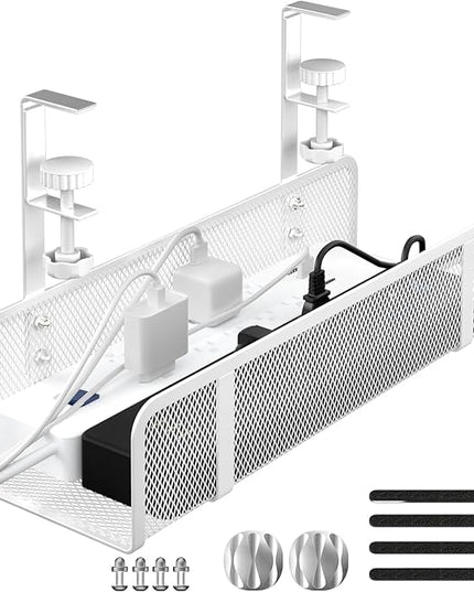 Under Desk Cable Management Tray, Wire Management Desk Cable Organizer Cable Management Box, Cord Organizer Storage for Office