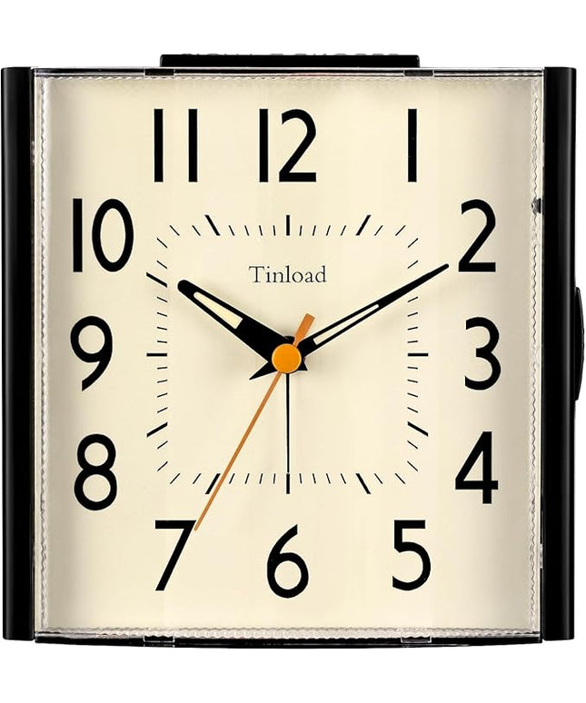 Tinload 4.7" Large Vintage Retro Analog Alarm Clock, Super Silent Non Ticking Clock with Manual Light, Snooze, Battery Operated, Simply Design, for Living Room, Bedroom, Bedside, Desk, Gift Clock