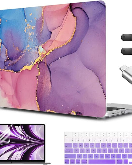 CISSOOK Compatible with MacBook Air 13.6 inch Case 2025 2024 2022 Release M4 M3 M2 Chip, Marble Plastic Hard Shell Case Keyboard Cover for MacBook Air 13.6 inch A3240 A3113 A2681, Purple Marble