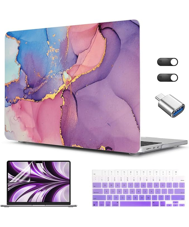 CISSOOK Compatible with MacBook Air 13.6 inch Case 2025 2024 2022 Release M4 M3 M2 Chip, Marble Plastic Hard Shell Case Keyboard Cover for MacBook Air 13.6 inch A3240 A3113 A2681, Purple Marble