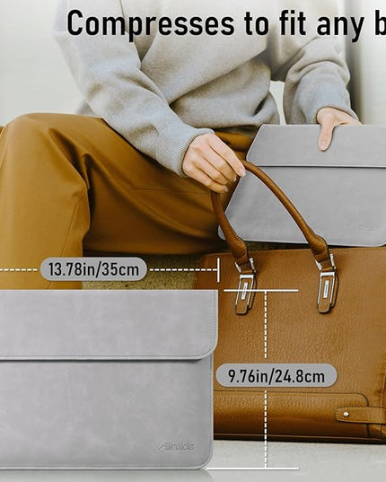 Allinside 13 Inch Laptop Sleeve Case for MacBook Air 13 2018-2025/MacBook Pro 13 2016-2022/Macbook Pro 14 2021-2024, Waterproof Matte PU Leather Horizontal Envelope Protective Case Cover, Gray
