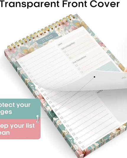 Taja To Do List Notepad - To Do List Notebook for Work with 52 Sheets, 9.8" x 6.5", Undated Daily Planner Perfect for Daily Tasks and Goal Setting, Notepad Suitable for Office, Home & School - Teal Petals