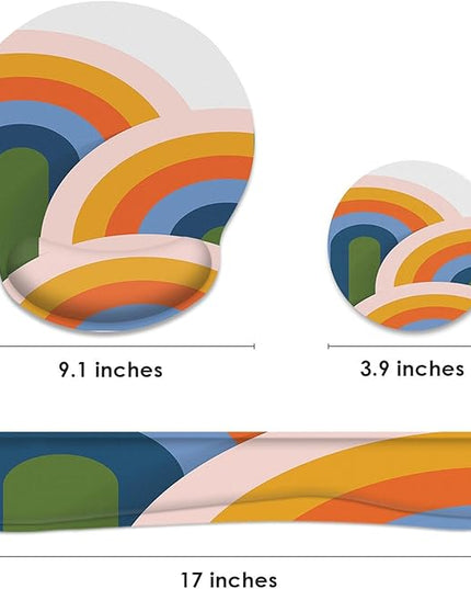 Britimes Ergonomic Mouse Pad Set with Wrist Rest Abstract Rainbow Non-Slip Rubber Base Wrist Cushion Support and Coasters Mousepad with Wrist Support for Computer Keyboard and Desk