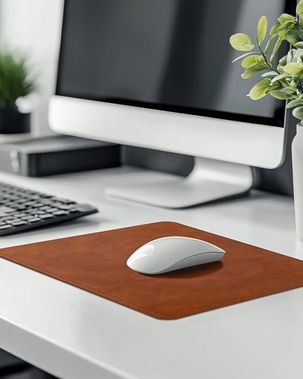 Mouse Pad, PU Mouse Pad，Leather Mouse Pad with Stitched Edge Micro-Fiber Base with Non-Slip Waterproof，Mouse Pad for Computers，Laptop, 8x11Inch (Caramel Brown)