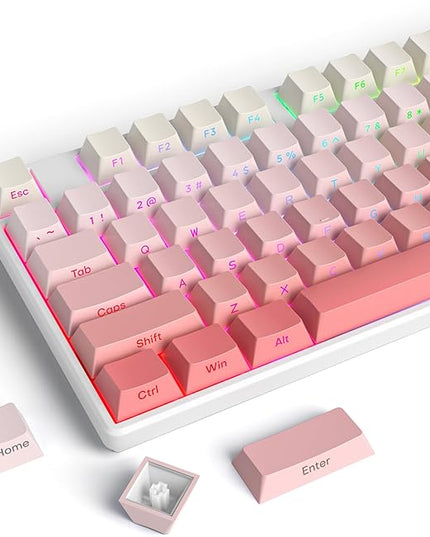 Cherry Profile Side Printed PBT Keycaps, 135 Key Minimalist Double Shot Shine Through Custom Keycap, Gradient Key Cap for Cherry MX Switches Mechanical Keyboard (Pink/Side Print)