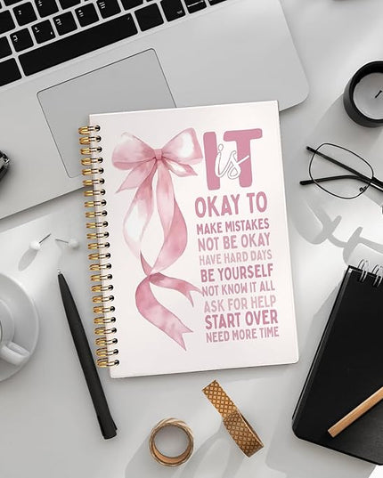 Preppy Bow Mental Health Notebook, It Is Okay to Inspirational Notebooks for Note Taking, Mental Health Journal for Women, Positive Affirmation Journals for Writing, 5.5x8.3 Inch