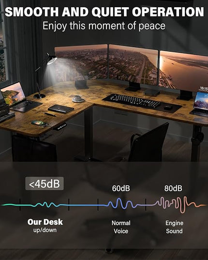 63 x 55 inch L Shaped Standing Desk, Corner Computer Desk, Electric Adjustable Height Stand Up Table, L Sit Stand Desk for Home Office Gaming, Rustic Brown