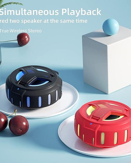 EBODA Bluetooth Shower Speaker, Waterproof Portable Speakers IPX7 Floating, True Wireless Stereo BT 5.0 Speaker with Bass, 2000mAh LED Light for Shower, Pool, Beach, Gifts for Women- Red