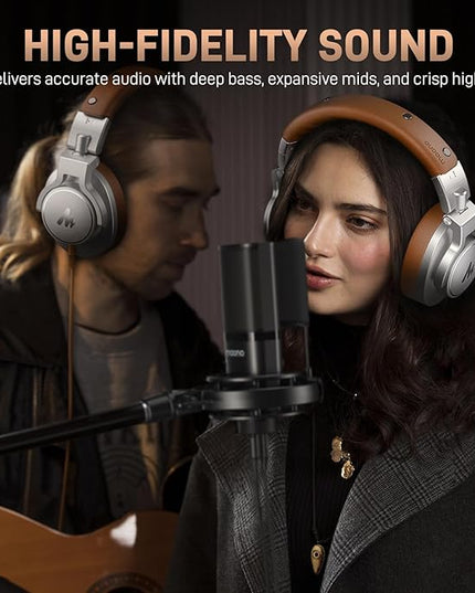 MAONO Professional Studio Monitor & Mixing DJ Headphones - Over Ear Closed Back Stereo Wired Headphones for Guitar AMP, Podcast, Recording, Streaming, PC, Music Production, Keyboard, MH700 Silver