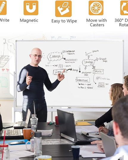 H-Qprobd Mobile Whiteboard 72"x40" Magnetic Dry Erase Board with Stand Double-Sided Rolling Whiteboard for Office, Home & School