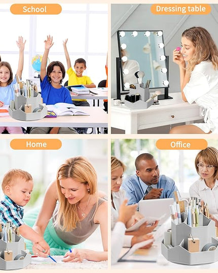 Pencil Pen Holder for Desk,9 Slots 360 Degree Rotating Desk Organizers,Desktop Storage Stationery Supplies Organizer, Cute Pencil Cup Pot For Office, School, Home(Grey)