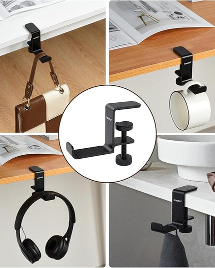 aceyoon Under Desk Headphone Hanger, Aluminum Headphone Stand,Headset Holder Space-Saving for Bag/Backpack/GamingHeadphone, Black