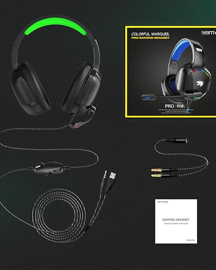 Gaming Headset with Microphone for Pc, Xbox One Series X/s, Ps4, Ps5, Switch, Stereo Wired Noise Cancelling Over-Ear Headphones with Mic, RGB, for Computer, Laptop, Mac, Nintendo, Gamer (Green)