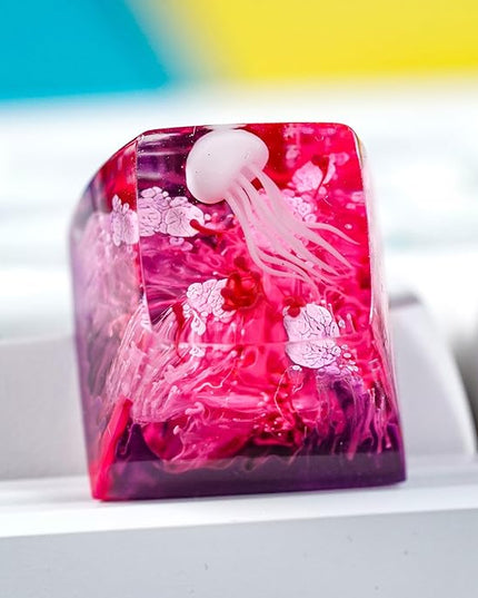Jellyfish Artisan Keycap Pink Magenta Ocean R1 SA Profile Custom Sea Creature Keycaps 1U ESC Handmade Gaming Sea Resin Key Cap Cherry MX Switch Compatible Mechanical Keyboard Jellyfish Lover Gift