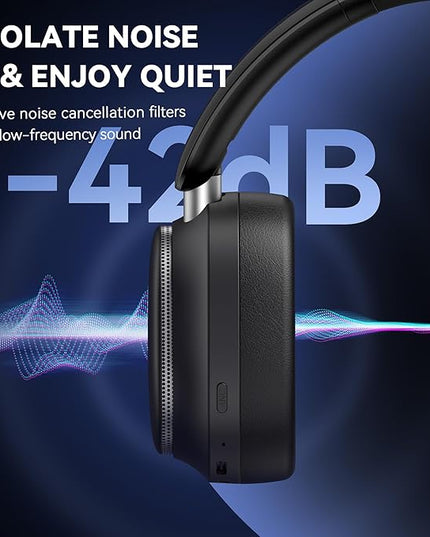 Hybrid Active Noise Cancelling Headphones, Over Ear Bluetooth 6.0 Wireless Headphones, 50H Playtime, Deep Bass, HiFi Stereo Sound（Black）