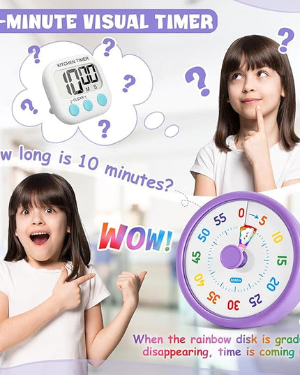 HIPPIH Visual Timer for Kids, 60 Minute Countdown Timers for Classroom Kitchen Office, Rainbow Disk Desk Timer Clock with Silent Operation, Pomodoro Timer Time Management Tools for Toddler ADHD Purple