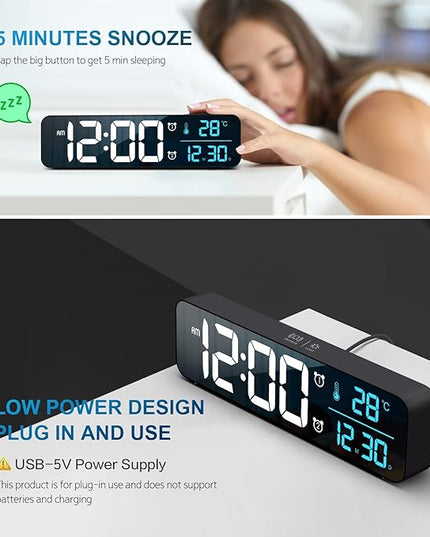 Hournor Digital Clock for Bedroom, Digital Wall Clock for Living Room Decor, Desk Table Clocks, Digital Clock Large Display, Bedroom Smart Alarm Clock for Office Blue
