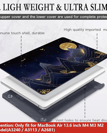 CISSOOK Compatible with MacBook Air 13.6 inch Case 2022 2024 2025 Release Model A2681 A3113 A3240, Plastic Hard Shell Case with Keyboard Cover for MacBook Air 13.6 M2 M3 M4, Gold Moon