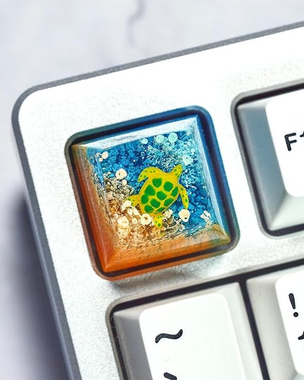Sea Turtle Artisan Keycap R1 Orange and Blue Ocean Coral SA Profile Custom Sea Creatures Keycaps 1U ESC Handmade Gaming Resin Key Cap Cherry MX Switch Compatible Mechanical Keyboard Turtle Lover Gift