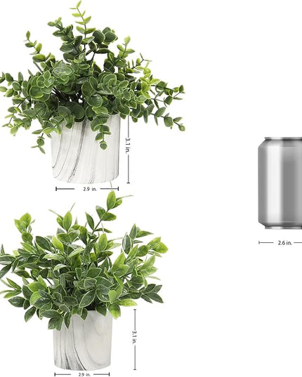 Hollyone Faux Plants Indoor Artificial Mini Potted Plants Plastic Green Plant Small Fake Plants Eucalyptus Decor in Pots for Home Table Room Bathroom Decor