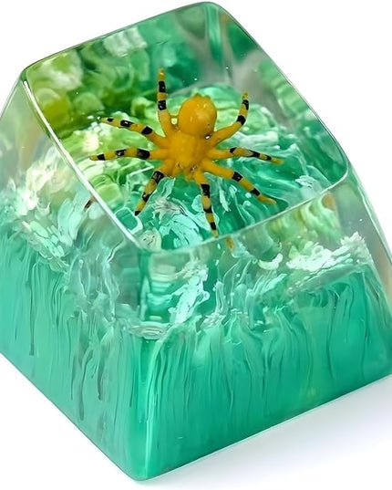 Tarantula Spider Artisan Keycap Green and Yellow Forest R1 SA Profile Custom Insects Keycaps 1U ESC Handmade Gaming Resin Key Cap Cherry MX Switch Compatible Mechanical Keyboard Spider Lover Gift