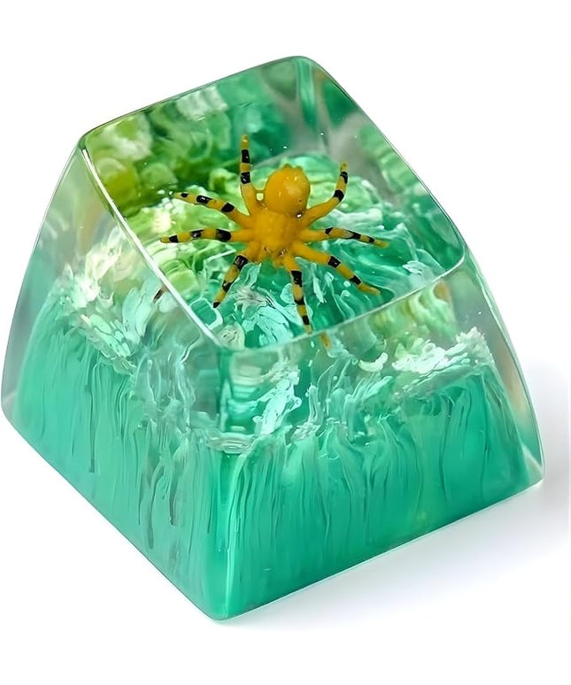 Tarantula Spider Artisan Keycap Green and Yellow Forest R1 SA Profile Custom Insects Keycaps 1U ESC Handmade Gaming Resin Key Cap Cherry MX Switch Compatible Mechanical Keyboard Spider Lover Gift