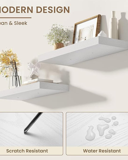 Dreamland 48 Inches Floating Shelves for Wall, 8" Deep Long Floating Shelves Set of 1, Large Display & Storage Shelf, Wall Shelf for Bathroom Bedroom Living Room Kitchen Office, White