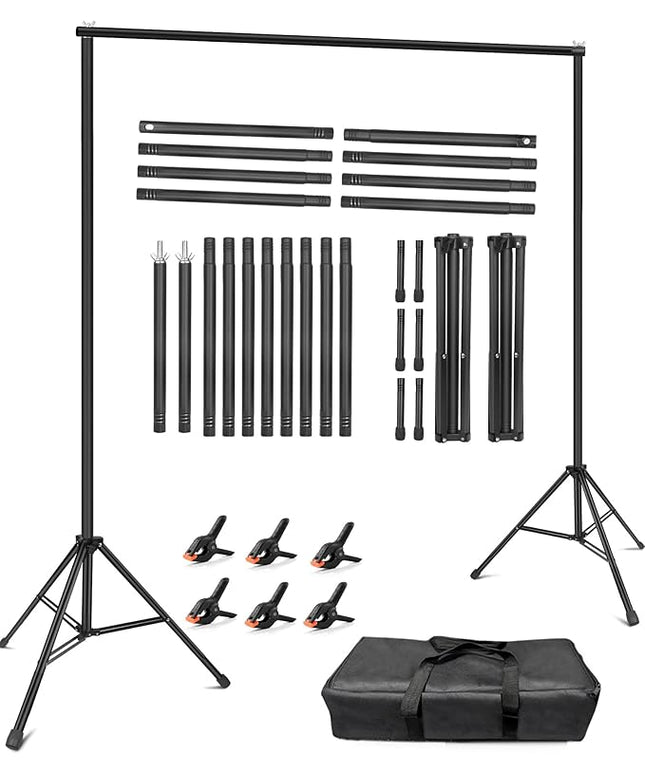 Hemmotop Backdrop Stand 10x8ft (WxH), Photography Background Stand for Parties, Adjustable Photo Backdrop Stands Kit for Wedding, Photo Booth, Party, Decoration, Balloon, Projector Screen