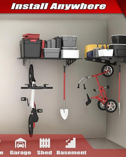 WALMANN 2 Pack Garage Wall Shelves, 2 x 4 ft/24 * 48 inch Wall Mounted Storage Shelves for Garage Heavy Duty Wall Shelving, Holds Up to 220 lbs(Black)