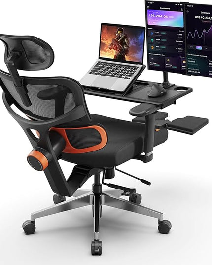 Newtral Office Chair Ergonomic - Home Office Desk Chair, Big and Tall Office Chair, Auto-Following Lumbar Support for Back Pain, Adjustable Seat Depth and Height (with Footrest + Laptop Tray, Black)