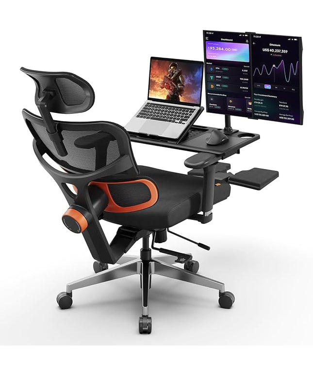 Newtral Office Chair Ergonomic - Home Office Desk Chair, Big and Tall Office Chair, Auto-Following Lumbar Support for Back Pain, Adjustable Seat Depth and Height (with Footrest + Laptop Tray, Black)