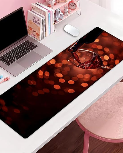 Red Wine Extra Large Gaming Mouse Pad, Desk Mat, Non-Slip Rubber Base, MousePads for School, Work, Home Accessories Decor Gifts 31.5" x 11.8"