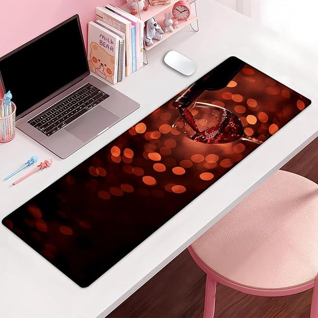 Red Wine Extra Large Gaming Mouse Pad, Desk Mat, Non-Slip Rubber Base, MousePads for School, Work, Home Accessories Decor Gifts 31.5" x 11.8"