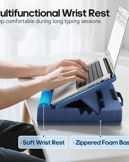 Laptop & Tablet Desk for Lap with Cushion, Computer Lap Desk Laptop Pillow for Couch, Bed, Car, Adjustable Computer Pillow Stand As Carrying Case for up to 15'' PC/Mac, Tablet, iPad, Kindle, Blue
