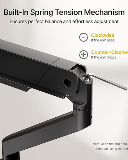 monTEK Single Monitor Arm for Max 45 Inch Ultrawide Screens Adjustable Monitor Desk Mount Holds 35 Lbs Cable Management with Clamp/Grommet Desk Mount, VESA 75/100mm, MA1007BK