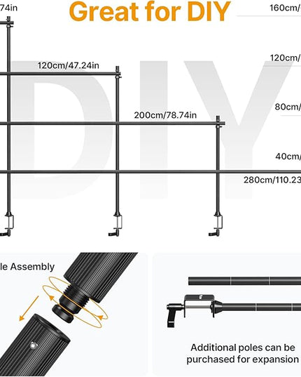 JUSMO LS15 Pro Camera Desk Mount, Aluminum Overhead Camera Mount Rig, Table Multi-Device Pole to Mount Magic Arm Clamp, DSLR, Cameras, Phone, Light, Microphone, Streaming, Studio, Max Load 22 lb
