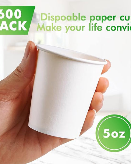 TV TOPVALUE 600 Pack 5 oz Paper Cups, Disposable Bathroom Mouthwash White Hot Drinking Cups for Home, School and Office