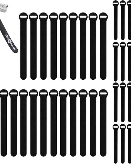 Self-Gripping Cable Ties by Wrap-It Storage, Black, 40 Pack (5 Inch and 8 Inch Straps) – Reusable Hook and Loop Cord Organizer Cable Ties for Cord Management and Desk or Office Organization