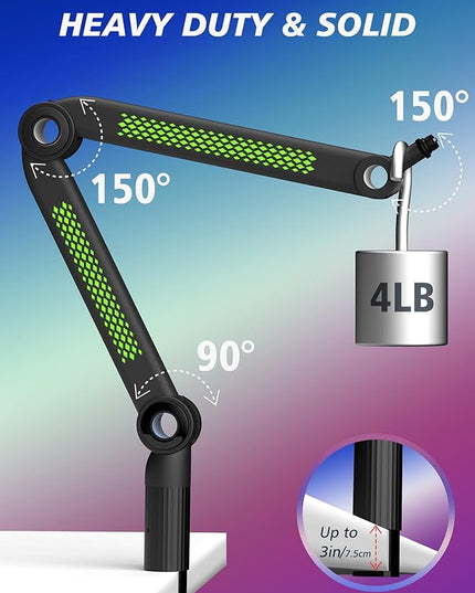 YOUSHARES Microphone Stands Compatible with Blue Yeti，HyperX，FIFINE AM8，Shure Mic，Rode PodMic and Most Microphones，Mic Boom Arm with Sound-Activated Lighting & App Control