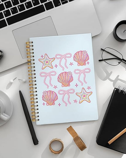 LIANHW Coquette Pink Bow Beach Seashell Notebook, Preppy Coastal Ocean Notebooks for Note Taking, Ocean Conch Journal, Aesthetic Beachy Journals for Writing, Gifts for Beach Lovers, 5.5x8.3 Inch